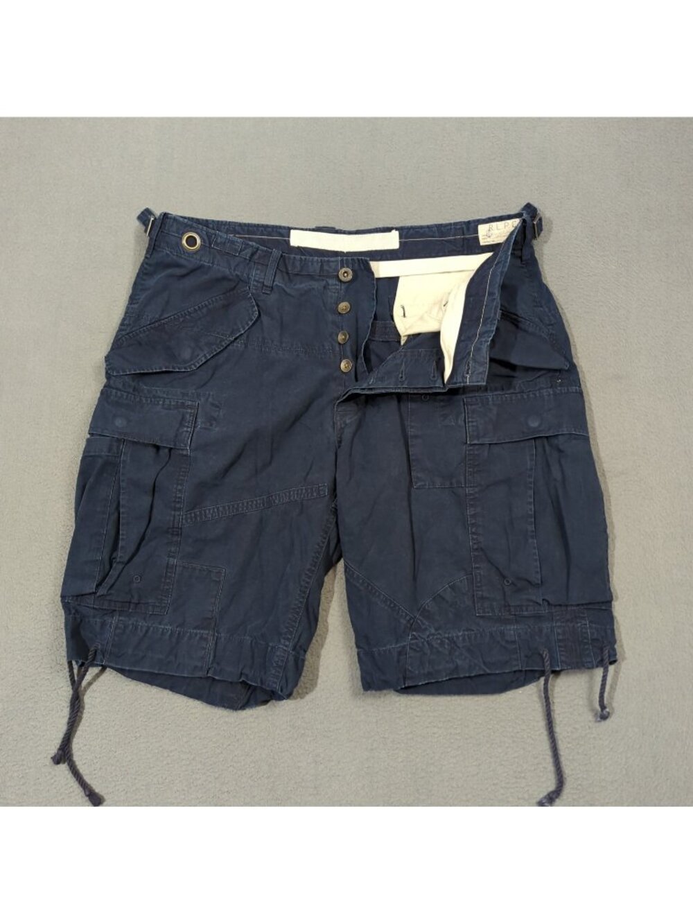 Polo Ralph Lauren VTG Shorts Men's 35 Navy Cotton Cargo Button Fly Nautical